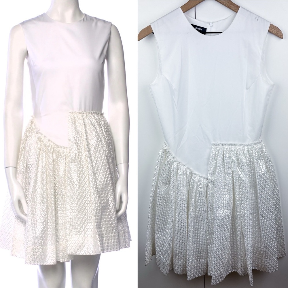 Barneys New York Jourden Embroidered Floral Asymmetrical Pleated Mini Dress